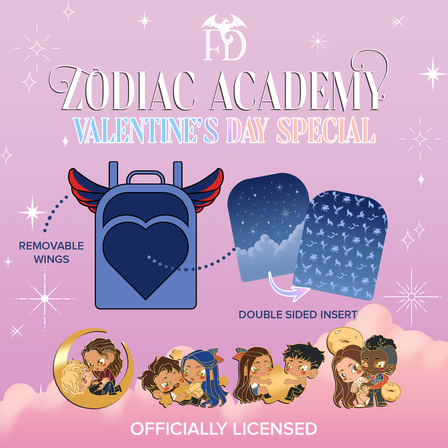 Zodiac Academy Valentine's Day Special: Ita Bag & 4 Enamel Pins